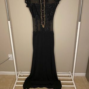 Customized hand beaded sheer lace Black Dress